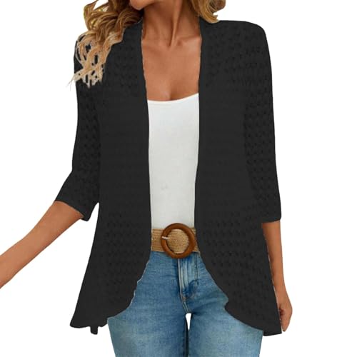 Damen Sommer Strickjacke Leichte Kurzarm Einfarbig Leichte Vorne Offene Sonnenschutz Jacke Elegant Lochmuster Strick Cardigan Sonnenschutz Dünne Strandtunika Blusejaceke von Generic