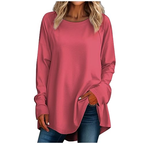 Damen Sommer Top Luftig Langarm Shirt Oversize Pullover Bekleidung Oberteile Elegant Basic Rosa L von Generic