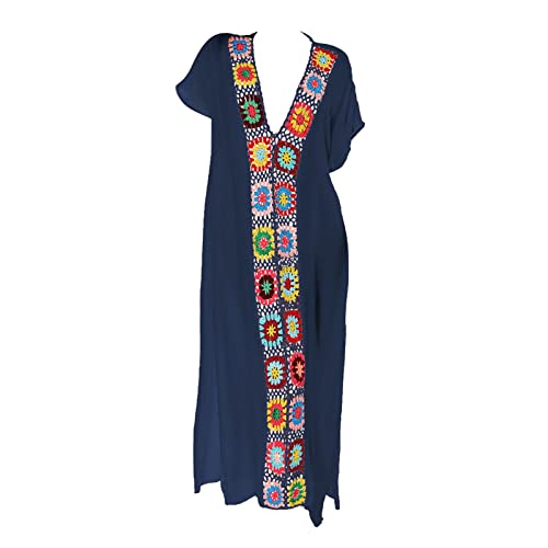 Damen Sommerjacke Oversize Cardigan Sommer Lang Strandtunika Sommer Kaftan Große Größen Cover Up Strand Tunika Boho V-Ausschnitt Strandkleid Lang Blumenkleid Freizeitkleid Blumen Kleid von Generic