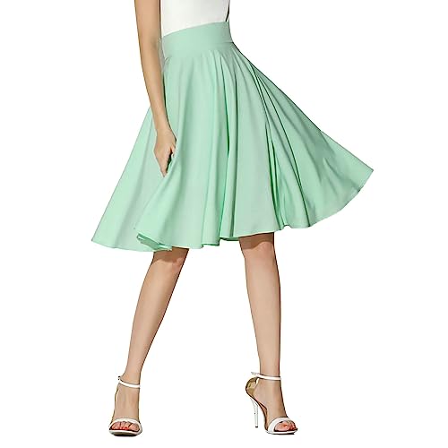 Damen-Sommerkleid, hohe Taille, A-Linie, Chiffon, Midi-Kleid, plissiert, Maxirock, Business-Röcke für Damen, mintgrün, 40 von Generic