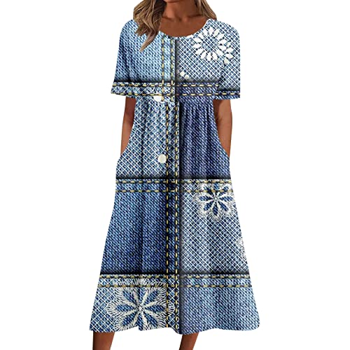 Damen Sommerkleid Strandkleid,Langes Kleid Mit Ärmel,Kleider Pastellfarben,Sommer Kleid Damen,Damen Sommerkleider Knielang,Kleid Längsstreifen,Bunte Sommerkleider,Wickelkleid Kurz von Generic