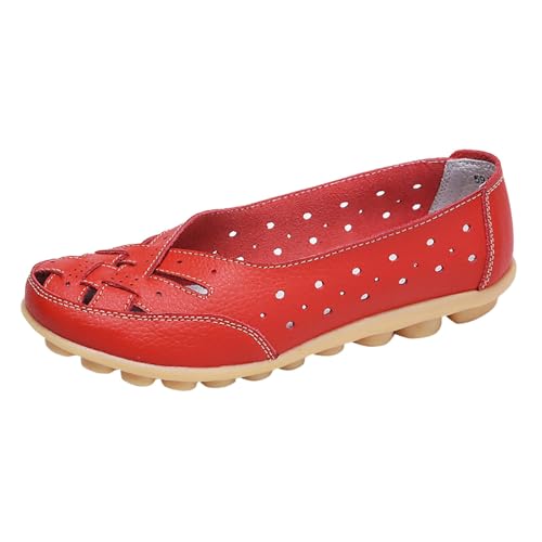 Damen Sommermode Flache Bequeme Freizeitschuhe Hohl Bowhead Slip On Lässige rutschfeste Mutter Schuhe (Red, 40) von Generic
