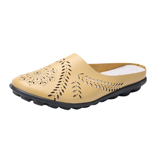 Damen Sommermode Slipper Flache Hausschuhe bequem Einzelschuhe runder Zehen Freizeitschuhe Le Fu Lazy People leichte Strandschuhe für Frauen (Yellow, 40) von Generic