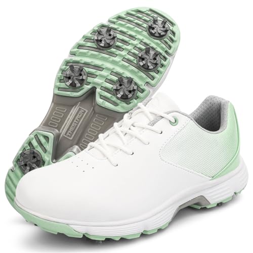 Damen Spikes Golfschuhe Professionelle wasserdichte Tägliche Golfschuhe Für Golfer Outdoor Sneakers,Grün,40 EU von Generic