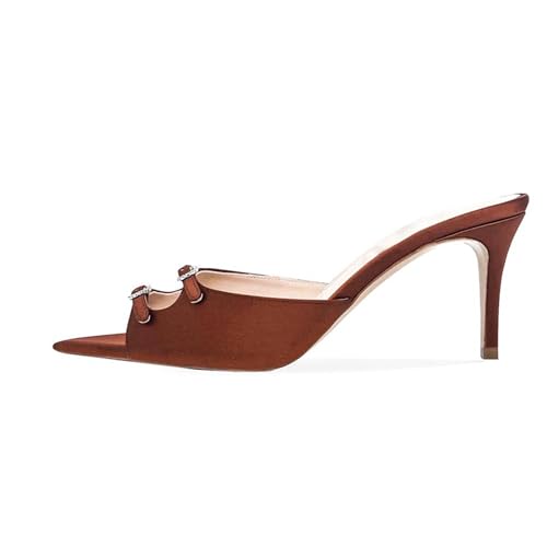 Damen Spitz Offene Zehen High Heels Pantoletten Sandalen, Slip-on Stiletto Heels Abendsandalen, Slingback Hausschuhe Pantoletten Hochzeit Büro Basic Sommerschuhe,Braun,46 EU Damen Spitz Offene Zehen High Heels Pantoletten Sandalen, Slip-on Stiletto Heels Abendsandalen, Slingback Hausschuhe Pantoletten Hochzeit Büro Basic Sommerschuhe,Braun,46 EU von Generic