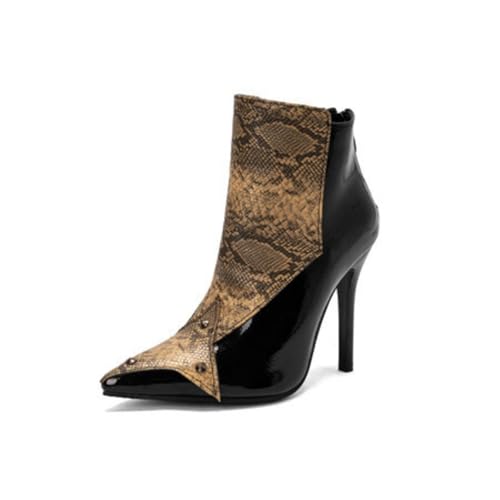 Damen Spitz Zehen Chelsea-Stiefel Mit Nieten Hoher Pfennigabsatz Stiefeletten PU-Leder Kleid Pumps Mit Reißverschluss,Schwarz,36 EU von Generic