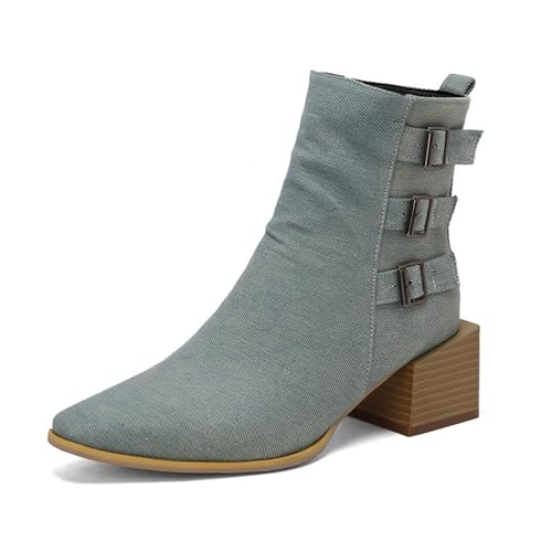 Damen Spitz Zehen Chelsea Stiefeletten Mittlerer Blockabsatz Stiefel Mit Reißverschluss PU-Leder Kurze Stiefel,Blau,38.5 EU Damen Spitz Zehen Chelsea Stiefeletten Mittlerer Blockabsatz Stiefel Mit Reißverschluss PU-Leder Kurze Stiefel,Blau,38.5 EU von Generic