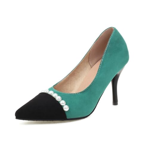 Damen Spitz Zehen Faux Wildleder Kleid Pumps Mit Perle Hoher Pfennigabsatz Vintage Schuhe Slip Auf Partei Abschlussball Schuhe,Grün,41.5 EU von Generic