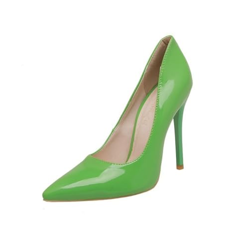 Damen Spitz Zehen Lackleder Pumps Slip Auf Formelle Schuhe Hoher Pfennigabsatz Kleid Pumps Für Den Partei Abschlussball,Grün,41.5 EU von Generic