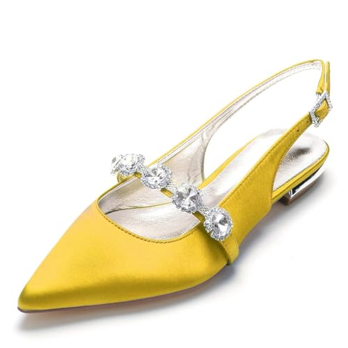 Damen Spitz Zehen Slingback-Braut Sandalen Niedrigem Absatz Ballerinas Slip-Auf Hochzeitsfeier Abschlussball Schuhe Mit Schnalle,Gelb,38 EU Damen Spitz Zehen Slingback-Braut Sandalen Niedrigem Absatz Ballerinas Slip-Auf Hochzeitsfeier Abschlussball Schuhe Mit Schnalle,Gelb,38 EU von Generic