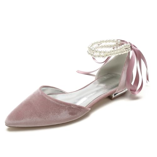 Damen Spitz Zulaufende Brautschuhe Aus Samt Sweet Pearl - Verzierte Niedrige Absätze Mit Band,Rosa,39 EU Damen Spitz Zulaufende Brautschuhe Aus Samt Sweet Pearl - Verzierte Niedrige Absätze Mit Band,Rosa,39 EU von Generic