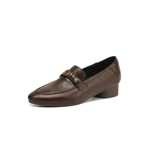 Damen Spitz Zulaufende Loafer Kunstleder Metall Akzent Niedrige Klobige Blockabsätze Slip on Flache Schuhe Büro Arbeitskleid Freizeitschuhe,Braun,42.5 EU von Generic