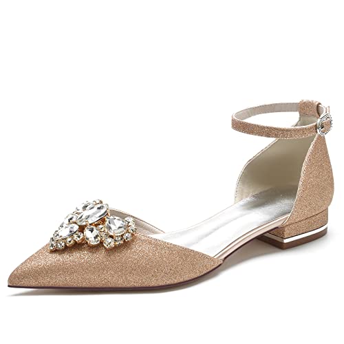 Damen Spitze Brautkleid Ballerinas Glitzer Low Heel Brautschuhe Strass Party Kleid Ballerinas,Champagne,41 EU Damen Spitze Brautkleid Ballerinas Glitzer Low Heel Brautschuhe Strass Party Kleid Ballerinas,Champagne,41 EU von Generic