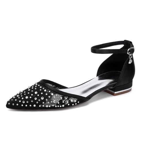 Damen Spitze Hochzeit Flach Verstellbarer Knöchelriemen Brautschuhe Mit Strass Geschlossen Spitze Brautkleid Sandalen Niedrige Blockabsätze Ballettschuhe,Schwarz,36 EU Damen Spitze Hochzeit Flach Verstellbarer Knöchelriemen Brautschuhe Mit Strass Geschlossen Spitze Brautkleid Sandalen Niedrige Blockabsätze Ballettschuhe,Schwarz,36 EU von Generic