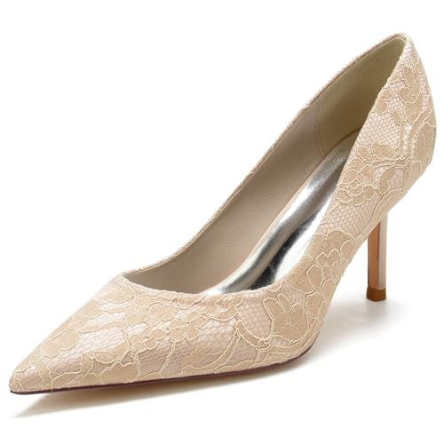 Damen Spitze Hochzeitsschuhe Spitz Zehen Party Brautschuhe Sandalen Elegant Slip-on Hoher Absatz Braut Hochzeits Schuhe,Champagne,39 EU Damen Spitze Hochzeitsschuhe Spitz Zehen Party Brautschuhe Sandalen Elegant Slip-on Hoher Absatz Braut Hochzeits Schuhe,Champagne,39 EU von Generic