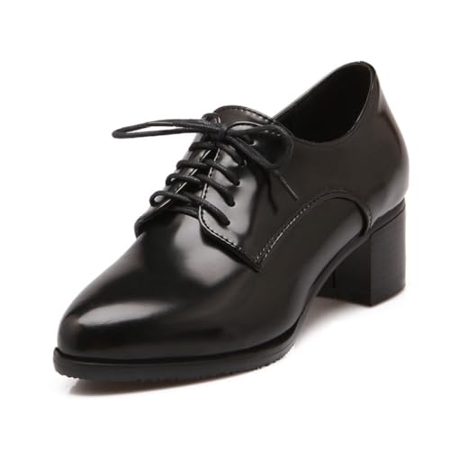 Damen Spitze Oxford Schuhe Mittelgroß Chunky Schnürschuhe Vintage Wingtip Oxfords Pumps Retro Brogues Kleid Schuhe,Schwarz,42.5 EU von Generic