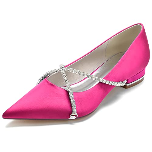 Damen Spitze Spitze Brautkleid Schuhe Slip-On Formelle Party Abendschuhe mit Strass,Fuchsia,39 EU Damen Spitze Spitze Brautkleid Schuhe Slip-On Formelle Party Abendschuhe mit Strass,Fuchsia,39 EU von Generic