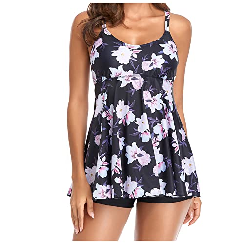 Damen Spitze Tankini Beachwear Push Up Einfarbig Zweiteilig Badeanzug Zweiteiliger Tankini Set Strand Schwimmanzug Swimsuits Bikini Tank Top und Shorts von Generic