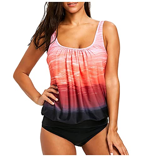 Damen Spitze Tankini Beachwear Push Up Einfarbig Zweiteilig Badeanzug Zweiteiliger Tankini Set Strand Schwimmanzug Swimsuits Bikini Tank Top und Shorts von Generic