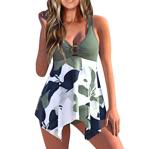 Damen Spitze Tankini Beachwear Push Up Einfarbig Zweiteilig Badeanzug Zweiteiliger Tankini Set Strand Schwimmanzug Swimsuits Bikini Tank Top und Shorts von Generic