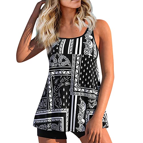 Damen Spitze Tankini Beachwear Push Up Einfarbig Zweiteilig Badeanzug Zweiteiliger Tankini Set Strand Schwimmanzug Swimsuits Bikini Tank Top und Shorts von Generic