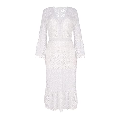 Damen Spitzen Swing Kleider Strandkleid Sexy Partykleid mit Hohem Schlitz Boho Fließendes Langes Maxikleid Modisches Kleid in A-Linie mit V-Ausschnitt Langarm Sommerkleid Damen Spitzen Swing Kleider Strandkleid Sexy Partykleid mit Hohem Schlitz Boho Fließendes Langes Maxikleid Modisches Kleid in A-Linie mit V-Ausschnitt Langarm Sommerkleid von Generic