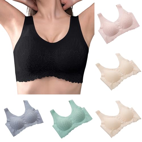 Damen Sport BH Ohne Bügel Vollschalen Damen-BHS Seamless Spitzen Bustier Comfit Sport-BHS Bra Klassische Bralette Starker Halt SportBH Baumwolle Unterwäsche Sale Schwarz XXL von Generic