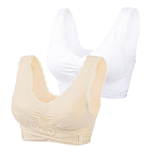 Damen Sport BH Spitzen BH Frauen Bustier Lace Bra Dünn Front Closure Push Up Ohne Bügel Top für Yoga Fitness Training Stretch Wohlfühl-BH (2PC) von Generic