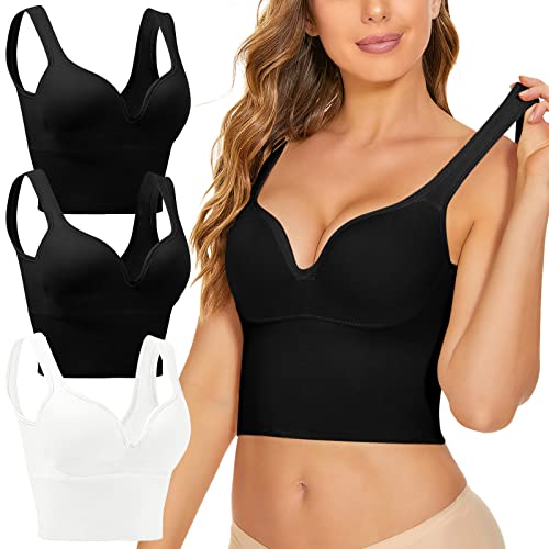 Damen Sport BH Starker Halt Große Brüste - 3er Set - Ohne Bügel BH Push Up BH Rückenfrei Bustier Yoga BH Gepolstert Sports Bra Crop Top Klassische Bequem Stretch Bra für Fitness Lauf Joggen von Generic