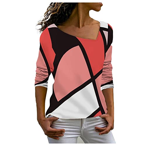 Damen Sport t-Shirt t Shirt Langarm Gestreiftes Drucken Unregelmäßiger V-Ausschnitt Lange Ärmel Schlupfhemd Tops(Verrotten, M) von Generic