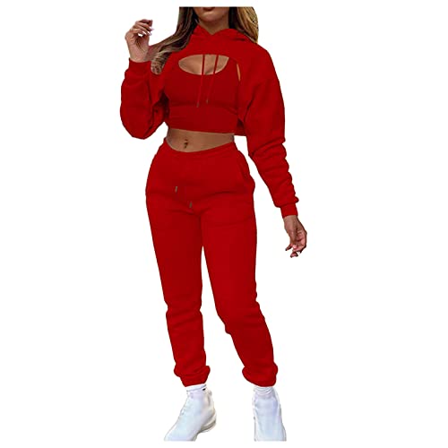 Damen Sportanzüge Freizeitanzug 2 Stücke Bekleidungssets Zweiteiler Kapuzenpullover Jogginghose Hausanzug Tracksuit Trainingjacke Sportswear Yoga Outfit Jogginganzug Sport Sets Hosen und Crop Top von Generic