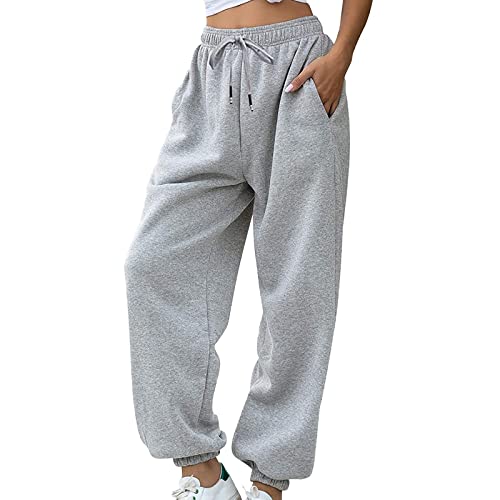 Damen Sporthose Jogging Hose Frauen Sporthose lang Leichte Bequeme Baggy Workout Jogginghose Jogger Laufhosen Track Pants (Grey, XL) von Generic