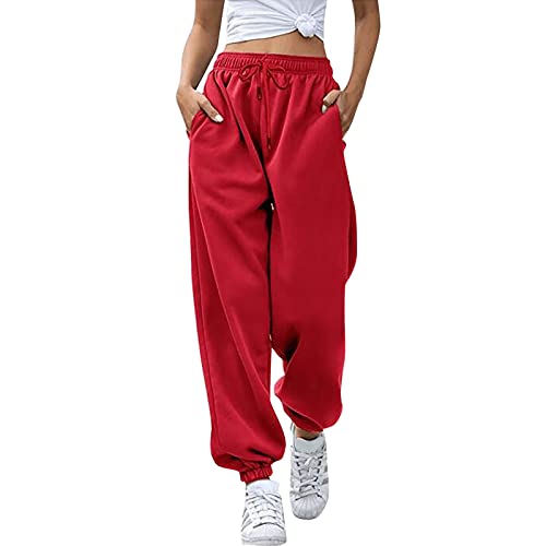 Damen Sporthose Jogging Hose Frauen Sporthose lang Leichte Bequeme Baggy Workout Jogginghose Jogger Laufhosen Track Pants (XXY4-Red, L) von Generic