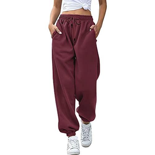 Damen Sporthose Jogging Hose Frauen Sporthose lang Leichte Bequeme Baggy Workout Jogginghose Jogger Laufhosen Track Pants (XXY5-Red, XL) von Generic