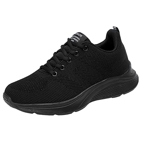 Damen Sportschuhe Atmungsaktiv Leicht Bequem Freizeit Turnschuhe Mesh Sneaker Low Top Laufschuhe Für Fitness Alltag Weich Flexibel (Black, 37) von Generic