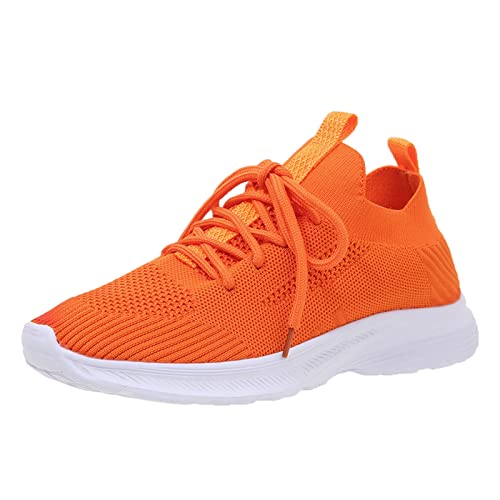 Damen Sportschuhe Leicht Bequem Atmungsaktiv Freizeit Turnschuhe Mode Flache Sohle Laufschuhe Weich Flexibel Einfarbig Schnürsenkel (Orange, 37) von Generic