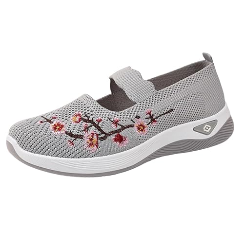 Damen-Sportschuhe für Frühling und Herbst, modisch, atmungsaktiv leicht rutschfest verschleißfest lässig Sportschuhe atmungsaktiv Flache Slipper aus Mesh,Grau,41 EU von Generic