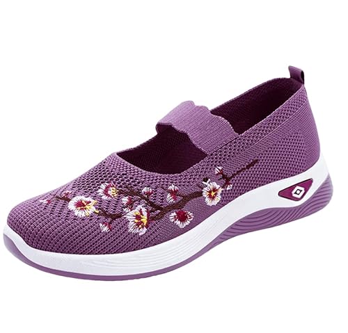 Damen-Sportschuhe für Frühling und Herbst, modisch, atmungsaktiv leicht rutschfest verschleißfest lässig Sportschuhe atmungsaktiv Flache Slipper aus Mesh,Lila,41 EU von Generic