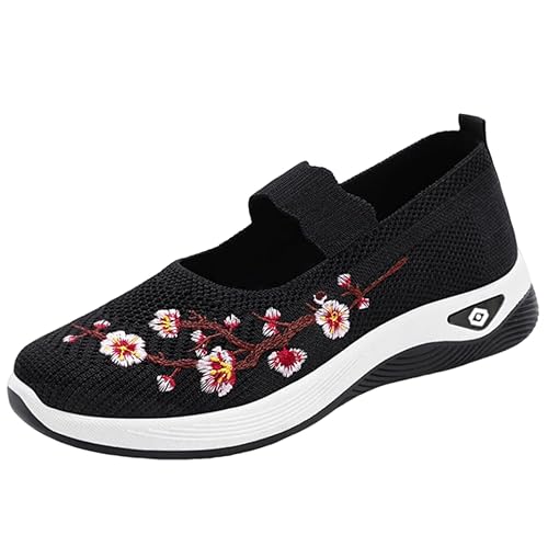 Damen-Sportschuhe für Frühling und Herbst, modisch, atmungsaktiv leicht rutschfest verschleißfest lässig Sportschuhe atmungsaktiv Flache Slipper aus Mesh,Schwarz,38 EU von Generic