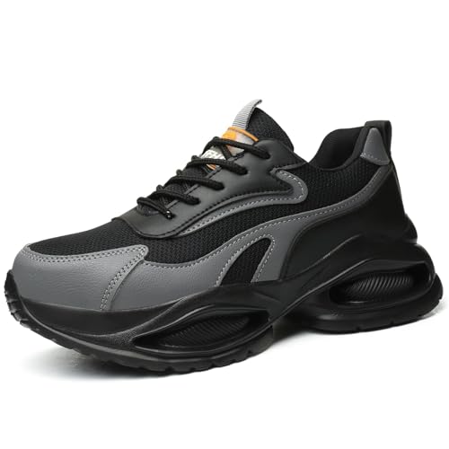 Damen Sportschuhe mit Stahlkappe, Bequeme leichte Sicherheitsschuhe Snekaers rutschfeste Arbeitsschuhe für den Industriebau,Grau,37 EU von Generic