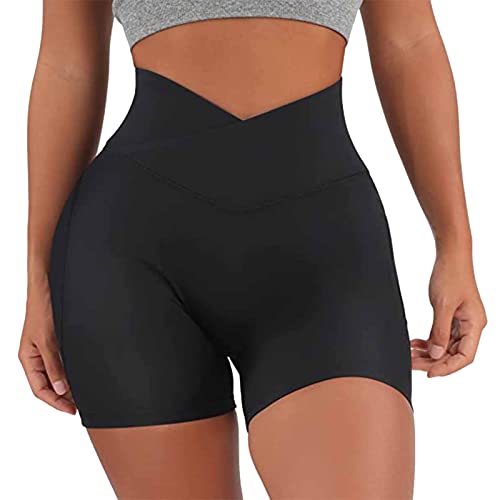 Damen Sportshort High Waist Kurze Sport Legging Bauchkontrolle Yoga Shorts Scrunch Butt Tights Hose Sportleggins Radlerhose Laufshorts Hosen Hotpant für Jeans Hotpants Damen Kurz (21-Black, M) von Generic