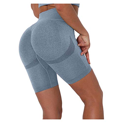 Damen Sportshort High Waist Kurze Sport Legging Bauchkontrolle Yoga Shorts Scrunch Butt Tights Hose Sportleggins Radlerhose Laufshorts Hosen Hotpant für Jeans Hotpants Damen Kurz (31-Blue, L) von Generic