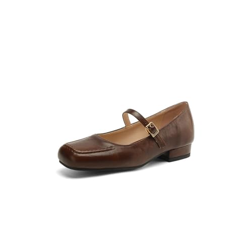 Damen Square Closed Toe Flats Knöchel Srap mit Schnalle Mary Jane Flats PU-Leder Bequeme Slip-On Anzugschuhe,Braun,33 EU Damen Square Closed Toe Flats Knöchel Srap mit Schnalle Mary Jane Flats PU-Leder Bequeme Slip-On Anzugschuhe,Braun,33 EU von Generic
