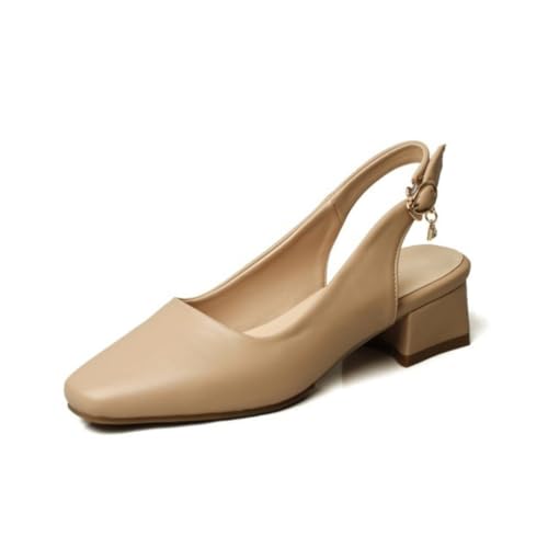Damen Square - Toe Slingback Heels Niedriger Blockabsatz Elegante Büro- Und Freizeitschuhe Minimalistische Sommer- Und Arbeitsschuhe,Braun,43 EU von Generic