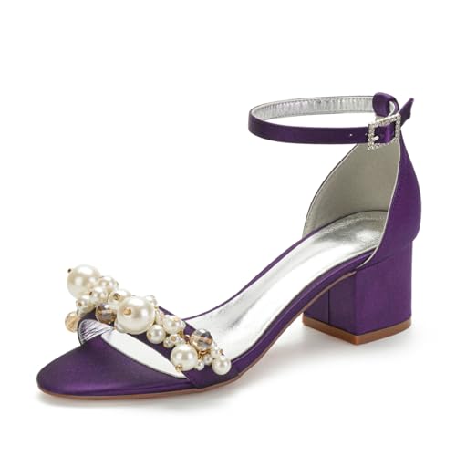 Damen Stämmiger Blockabsatz Perlen Hochzeit Sandalen Knöchelriemen Party Abend Ballkleid Schuhe Offene Spitze Pumpe Satin Komfort Täglich Sandalen,Dark Purple,41 EU Damen Stämmiger Blockabsatz Perlen Hochzeit Sandalen Knöchelriemen Party Abend Ballkleid Schuhe Offene Spitze Pumpe Satin Komfort Täglich Sandalen,Dark Purple,41 EU von FQMAYPO