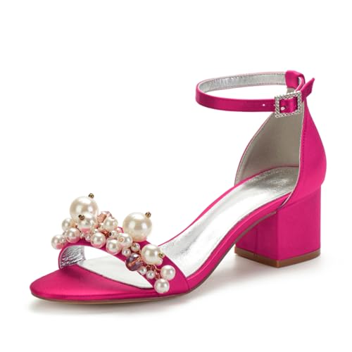 Damen Stämmiger Blockabsatz Perlen Hochzeit Sandalen Knöchelriemen Party Abend Ballkleid Schuhe Offene Spitze Pumpe Satin Komfort Täglich Sandalen,Fuchsia,42 EU Damen Stämmiger Blockabsatz Perlen Hochzeit Sandalen Knöchelriemen Party Abend Ballkleid Schuhe Offene Spitze Pumpe Satin Komfort Täglich Sandalen,Fuchsia,42 EU von FQMAYPO
