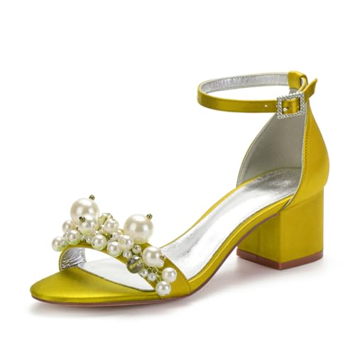 Damen Stämmiger Blockabsatz Perlen Hochzeit Sandalen Knöchelriemen Party Abend Ballkleid Schuhe Offene Spitze Pumpe Satin Komfort Täglich Sandalen,Gelb,38 EU Damen Stämmiger Blockabsatz Perlen Hochzeit Sandalen Knöchelriemen Party Abend Ballkleid Schuhe Offene Spitze Pumpe Satin Komfort Täglich Sandalen,Gelb,38 EU von FQMAYPO