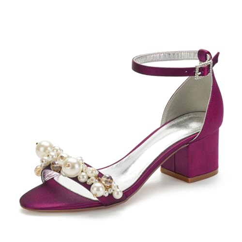 Damen Stämmiger Blockabsatz Perlen Hochzeit Sandalen Knöchelriemen Party Abend Ballkleid Schuhe Offene Spitze Pumpe Satin Komfort Täglich Sandalen,Lila,41 EU Damen Stämmiger Blockabsatz Perlen Hochzeit Sandalen Knöchelriemen Party Abend Ballkleid Schuhe Offene Spitze Pumpe Satin Komfort Täglich Sandalen,Lila,41 EU von FQMAYPO