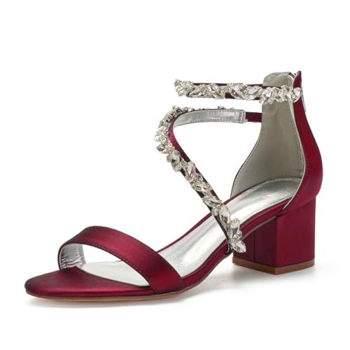 Damen Stämmiger Hoher Absatz Brautkleid Schuhe Knöchelriemen Kristall Pumpe Offene Zehe Satin Brautschuhe Rücken Reißverschluss Bequeme Sandalen,Burgundy,40 EU Damen Stämmiger Hoher Absatz Brautkleid Schuhe Knöchelriemen Kristall Pumpe Offene Zehe Satin Brautschuhe Rücken Reißverschluss Bequeme Sandalen,Burgundy,40 EU von FQMAYPO