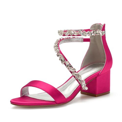Damen Stämmiger Hoher Absatz Brautkleid Schuhe Knöchelriemen Kristall Pumpe Offene Zehe Satin Brautschuhe Rücken Reißverschluss Bequeme Sandalen,Fuchsia,38 EU Damen Stämmiger Hoher Absatz Brautkleid Schuhe Knöchelriemen Kristall Pumpe Offene Zehe Satin Brautschuhe Rücken Reißverschluss Bequeme Sandalen,Fuchsia,38 EU von FQMAYPO